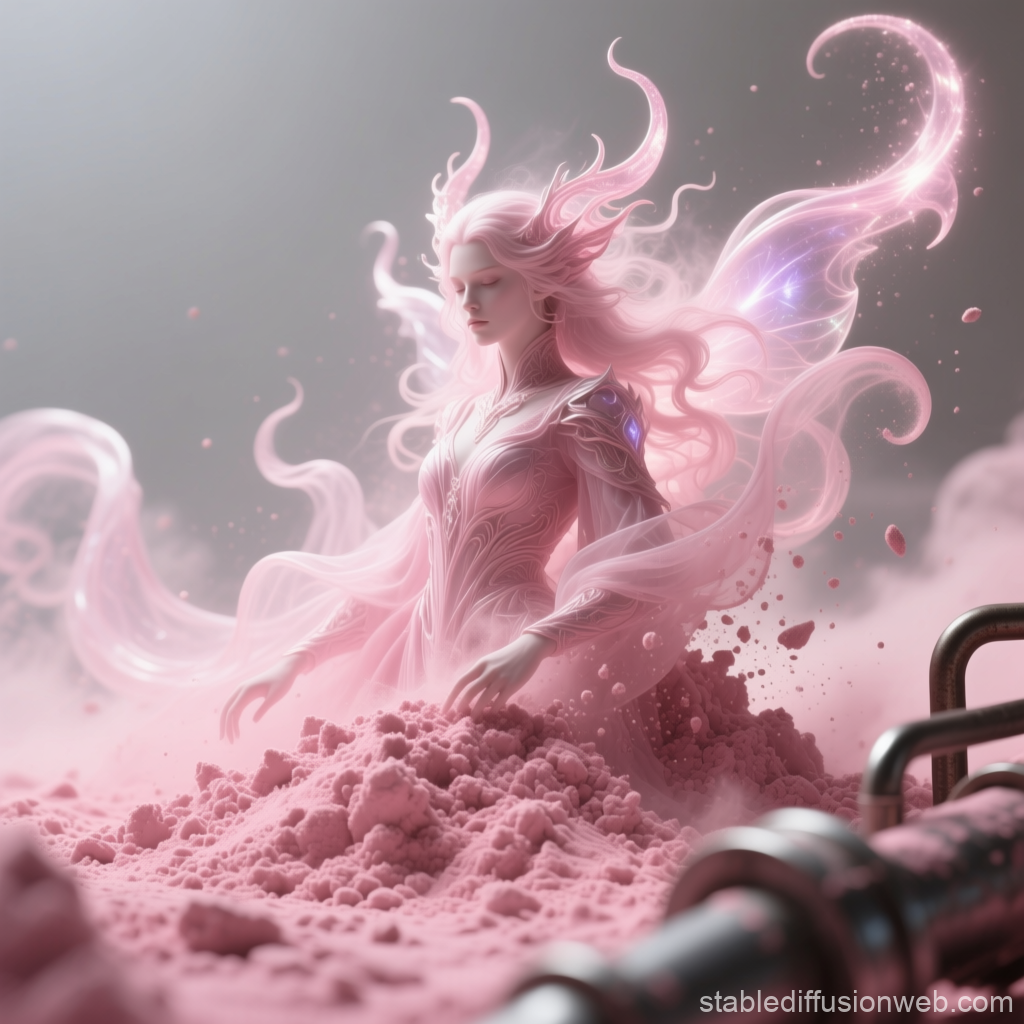 Ethereal Pink Fairy Emerging from Powder
