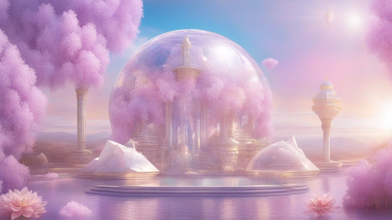 Ethereal Pink Fantasy Temple in a Glass Dome