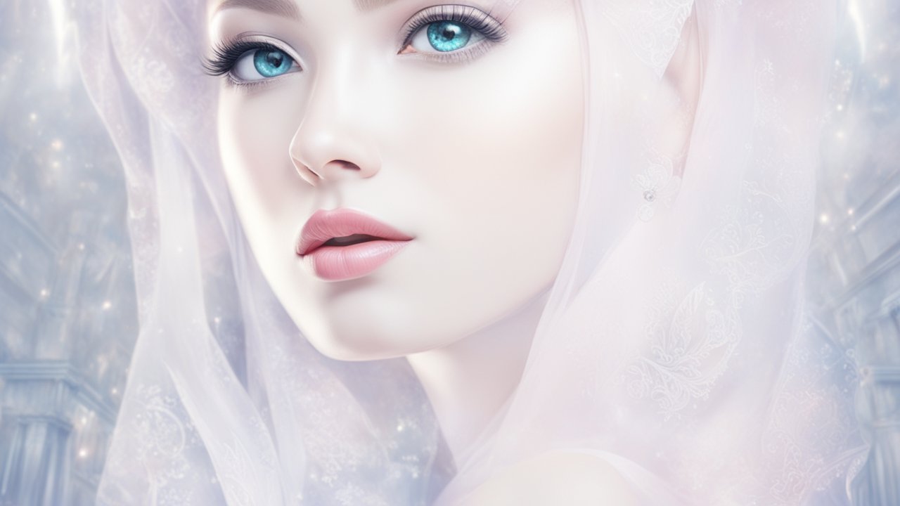 Ethereal Portrait of a Woman with Blue Eyes and Veil