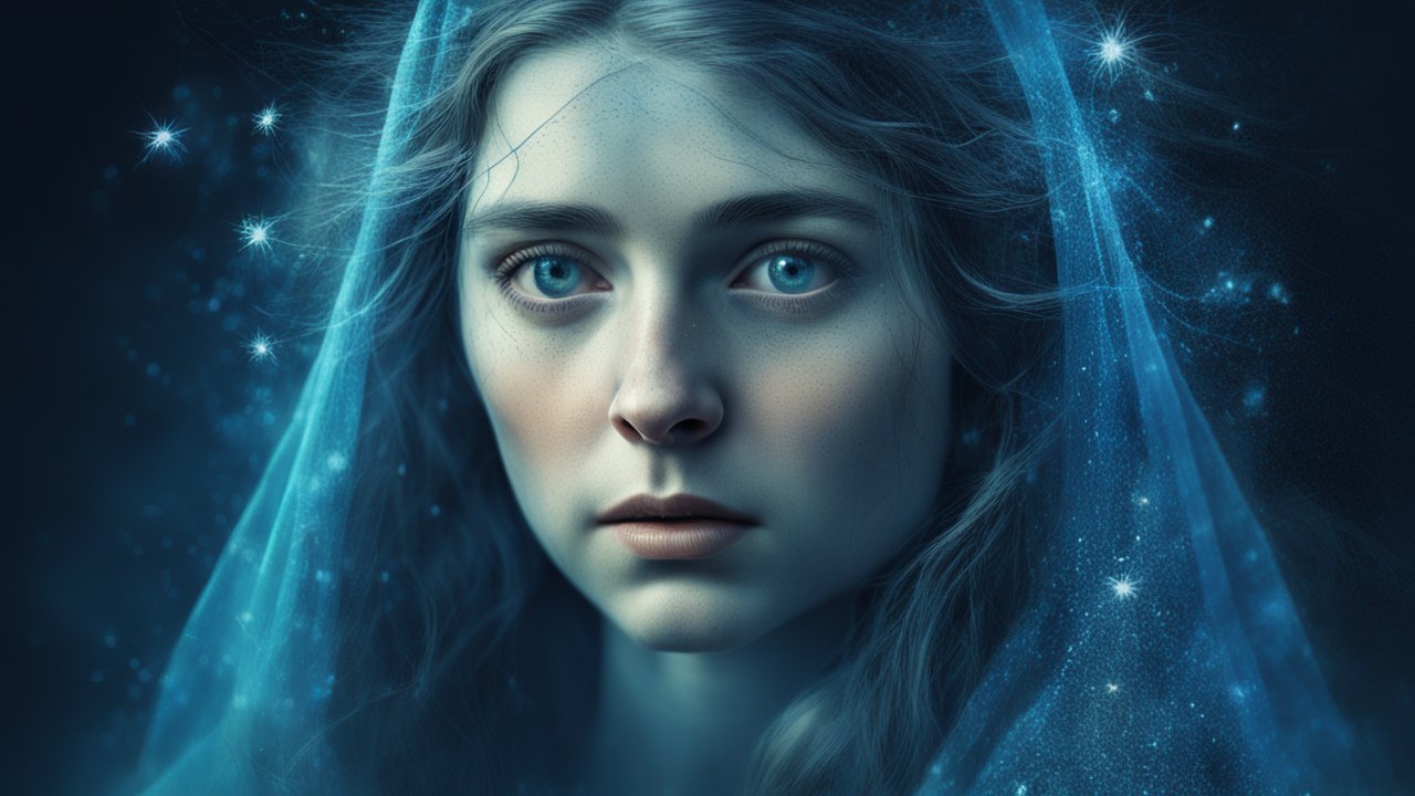 Ethereal Portrait of a Woman with Starry Veil