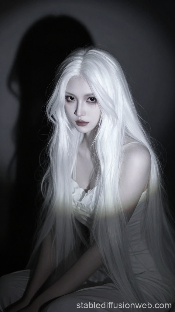 Ethereal Shadow Sorcerer with Long White Hair