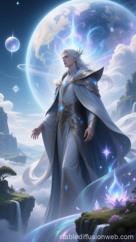 Ethereal Sorcerer in a Mystical Fantasy Realm