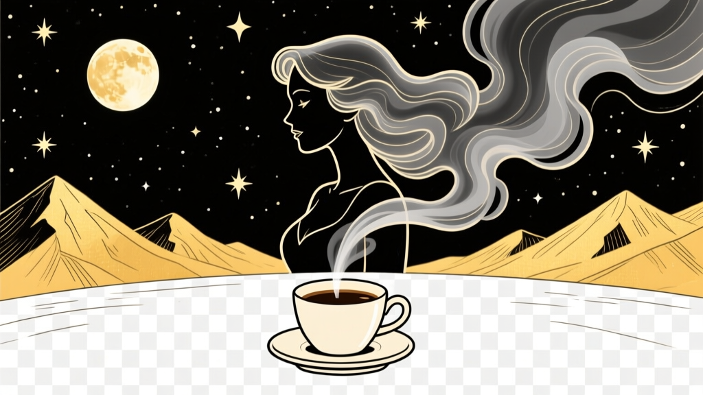 Ethereal Woman Formed by Coffee Steam Under Starry Night
