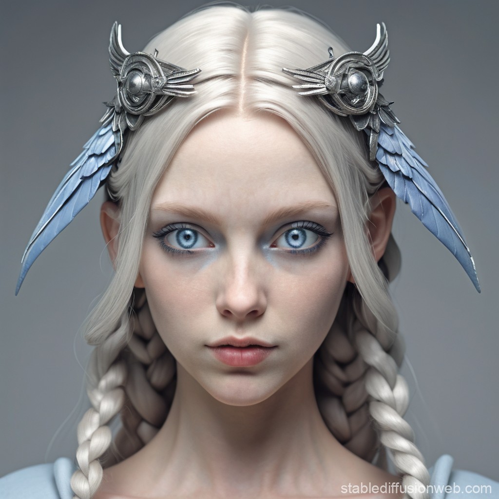 Ethereal Woman with Silver Winged Headpiece