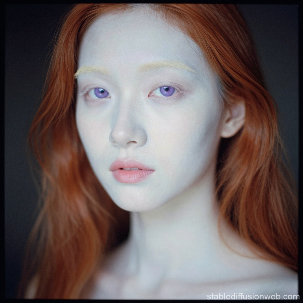 Ethereal Woman with Violet Eyes and Red Hair