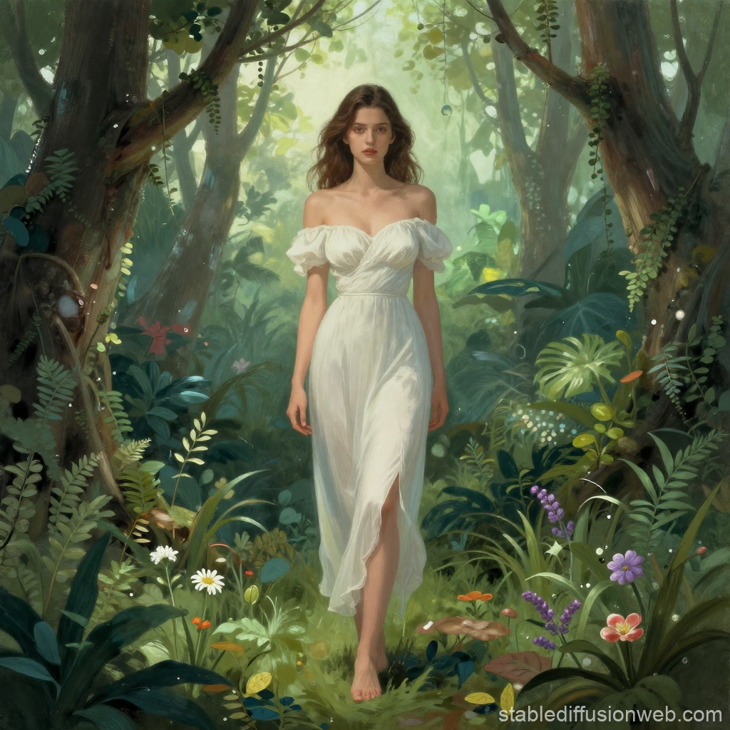 Eve in Eden: Serene Woman in Lush Forest
