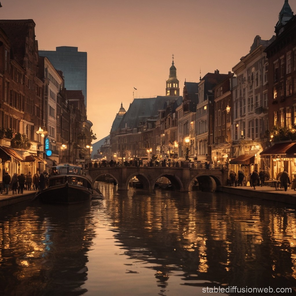 Evening Canal Scene in Historic European City