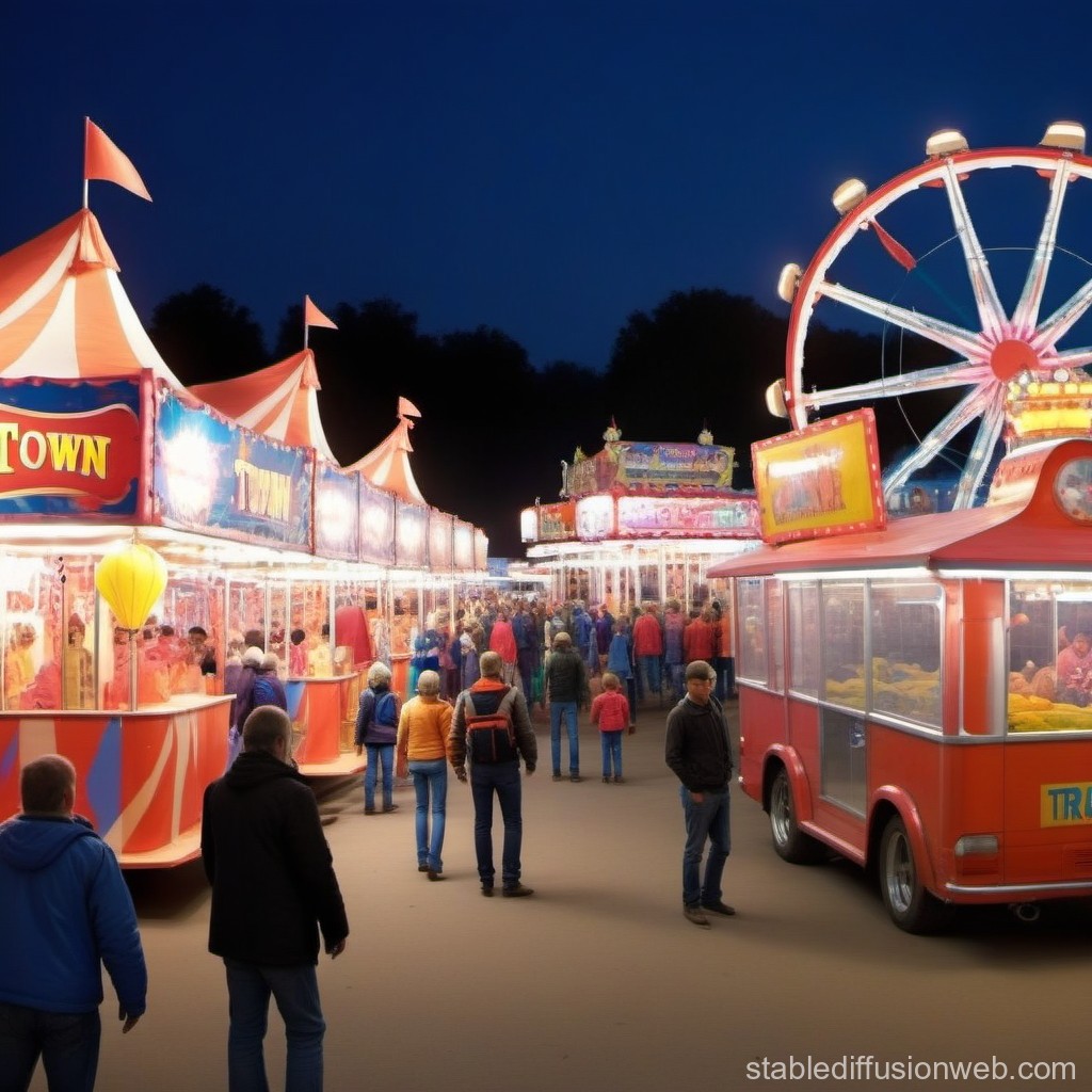 Evening Carnival with Bright Lights and Ferris Wheel