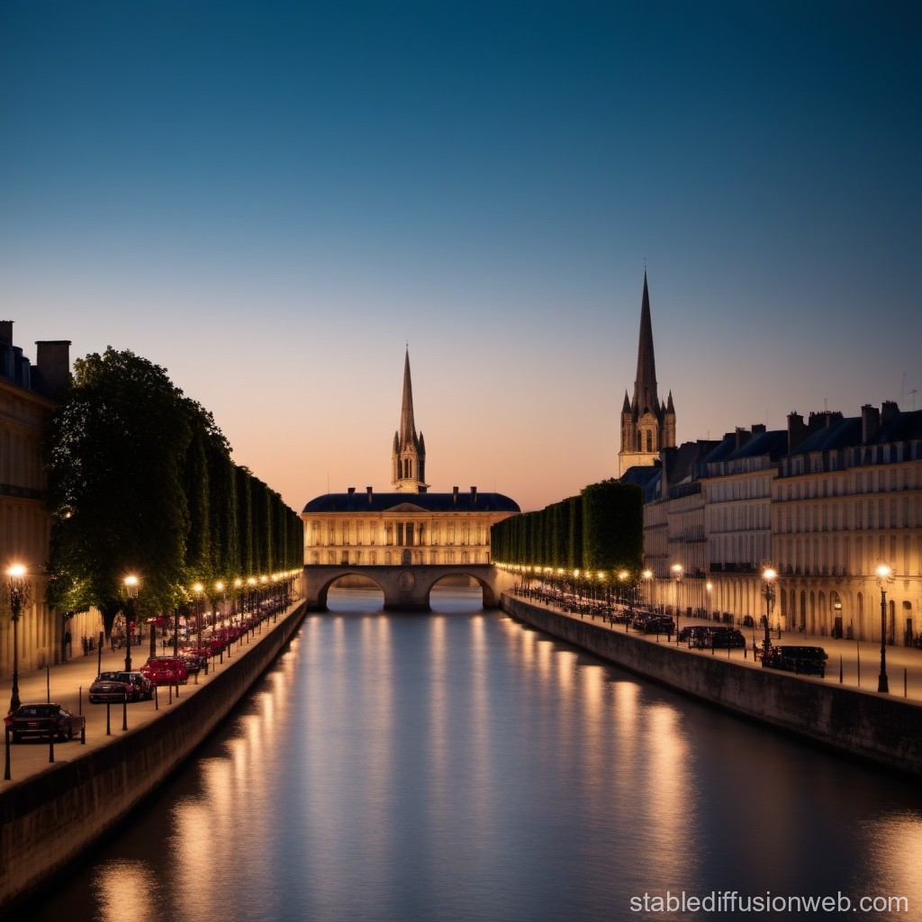 Evening View of Historic Riverside Architecture with Church Spires