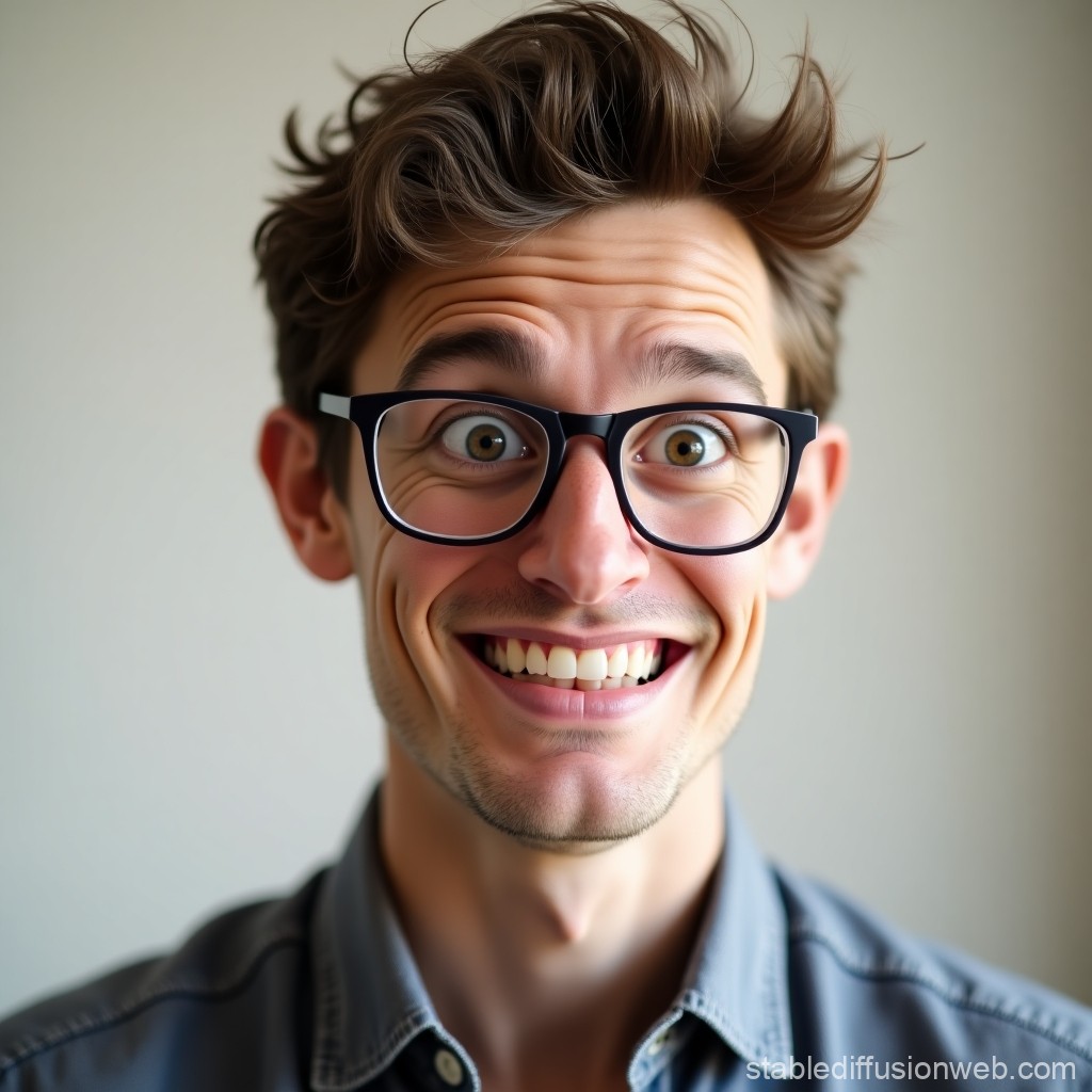 Excited Young Man with Glasses and Messy Hair