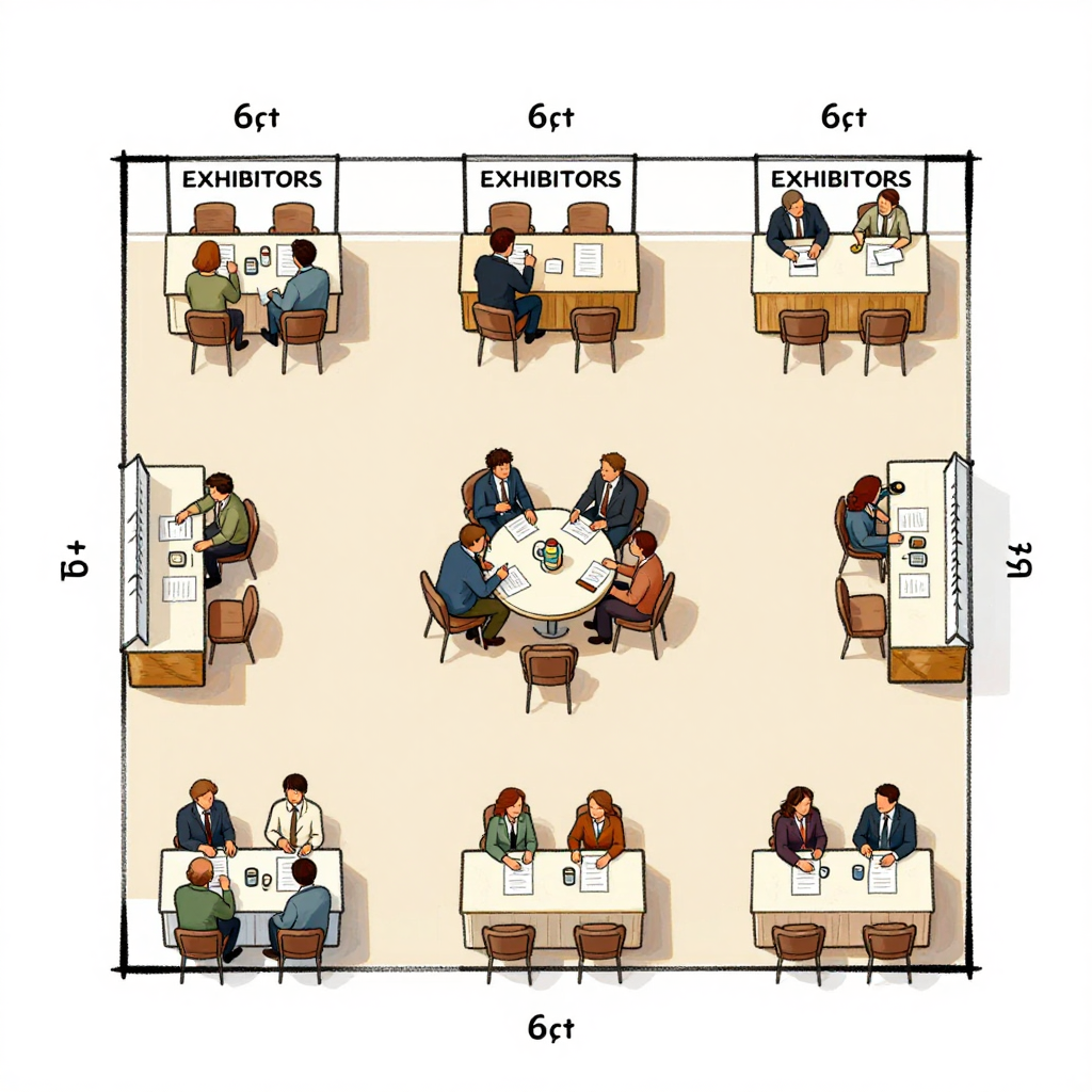 Exhibitor Floor Plan with Meeting Tables and Booths