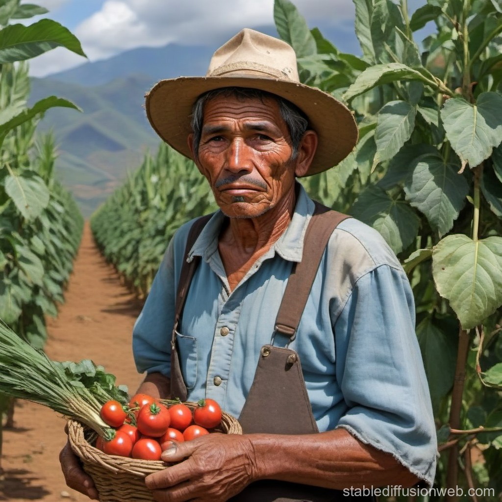 Experienced Farmer Holding Fresh Tomatoes in Field