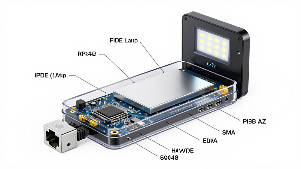 Exploded View of a Tech Gadget with Labeled Components