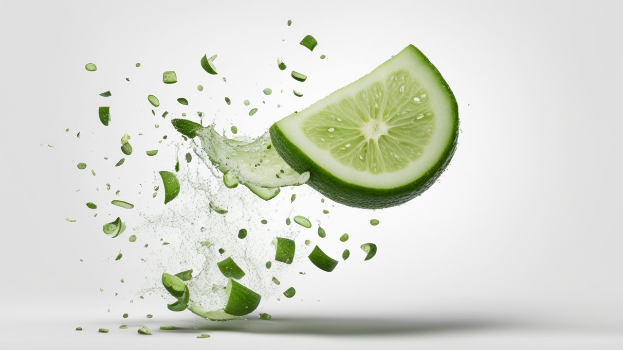 Exploding Fresh Cucumber Slice with Water Splash