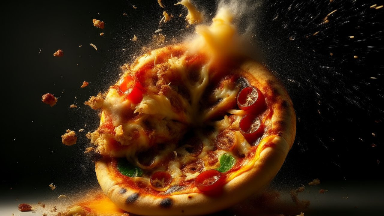Exploding Pepperoni Pizza with Flying Crust and Cheese