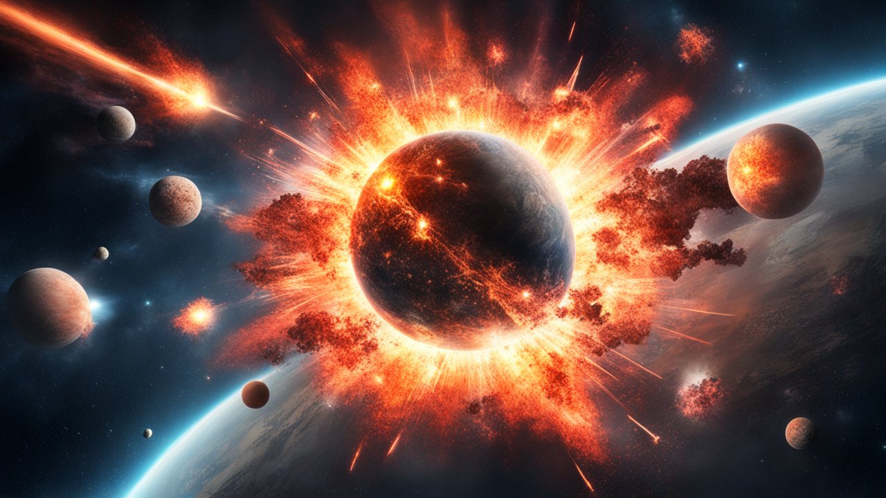 Exploding Planet Amidst Cosmic Chaos