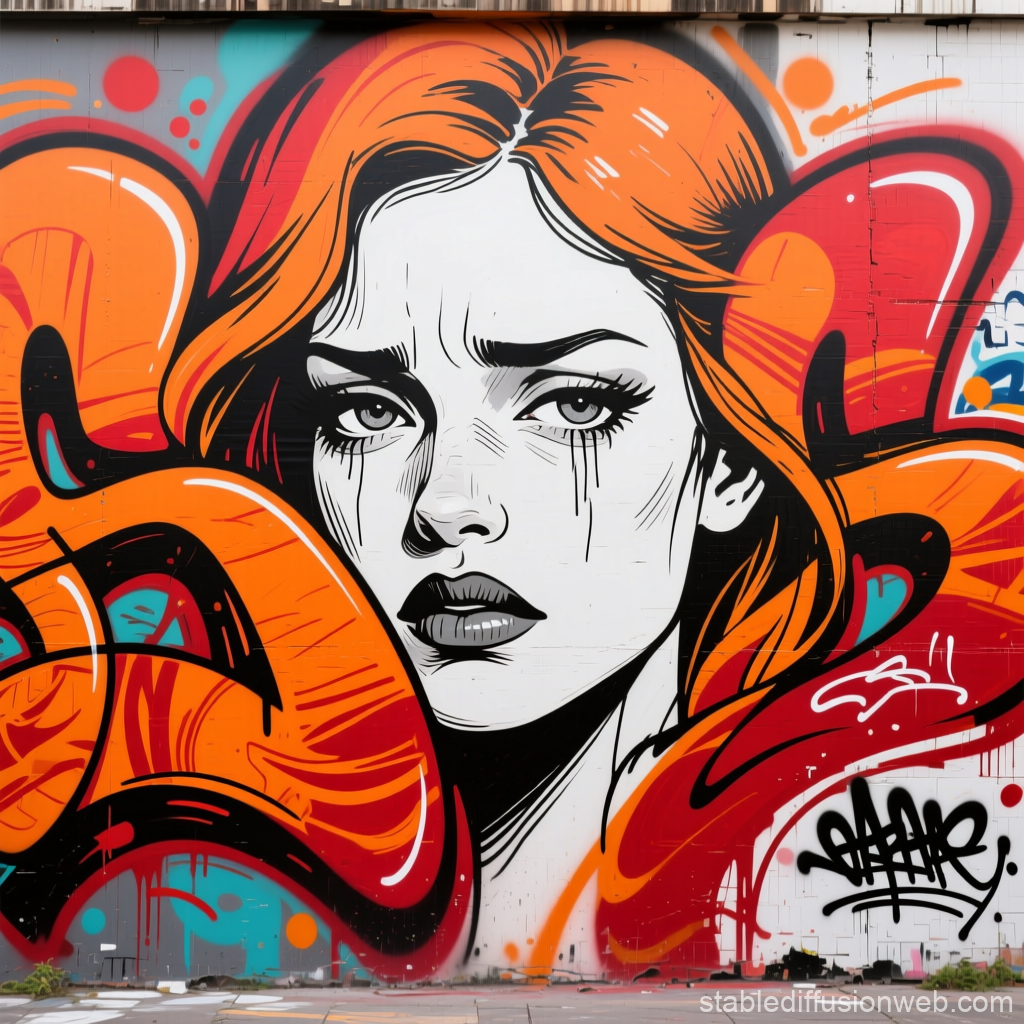 Expressive Street Art Portrait with Vibrant Orange Accents