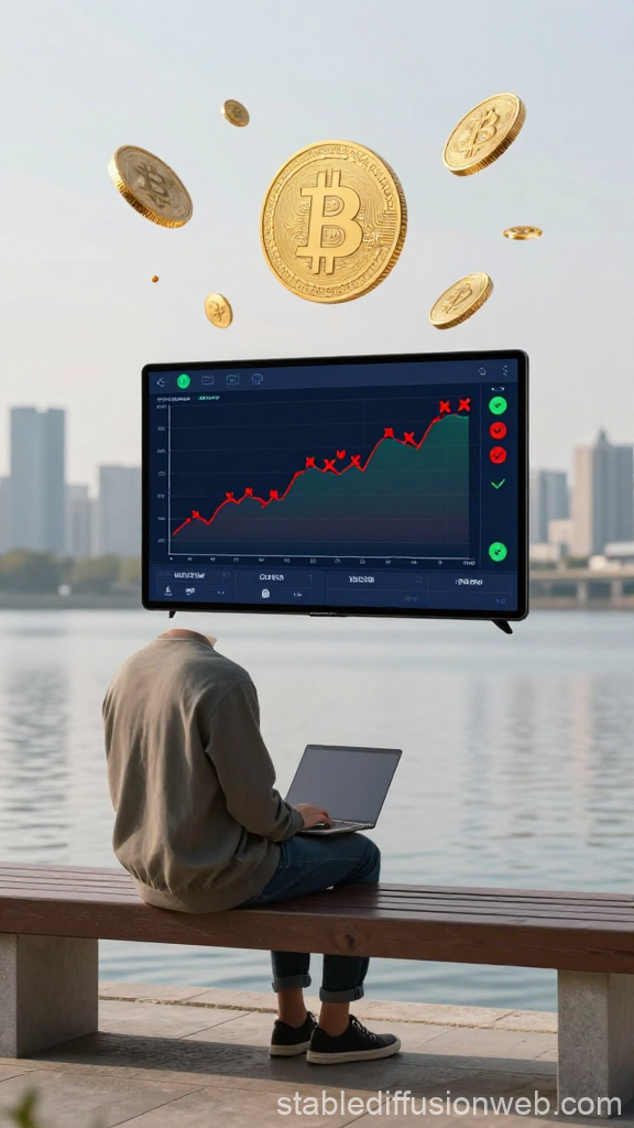Faceless Crypto Strategist with Floating Bitcoin and Market Chart
