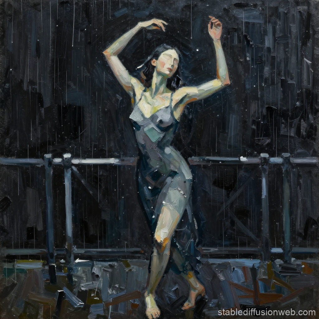 Faceless Dancer in Rain - Expressive Oil Painting