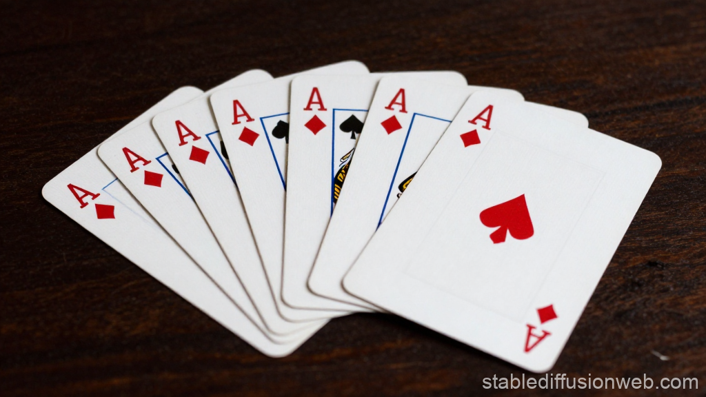 Fanned Aces Playing Cards on Wooden Surface