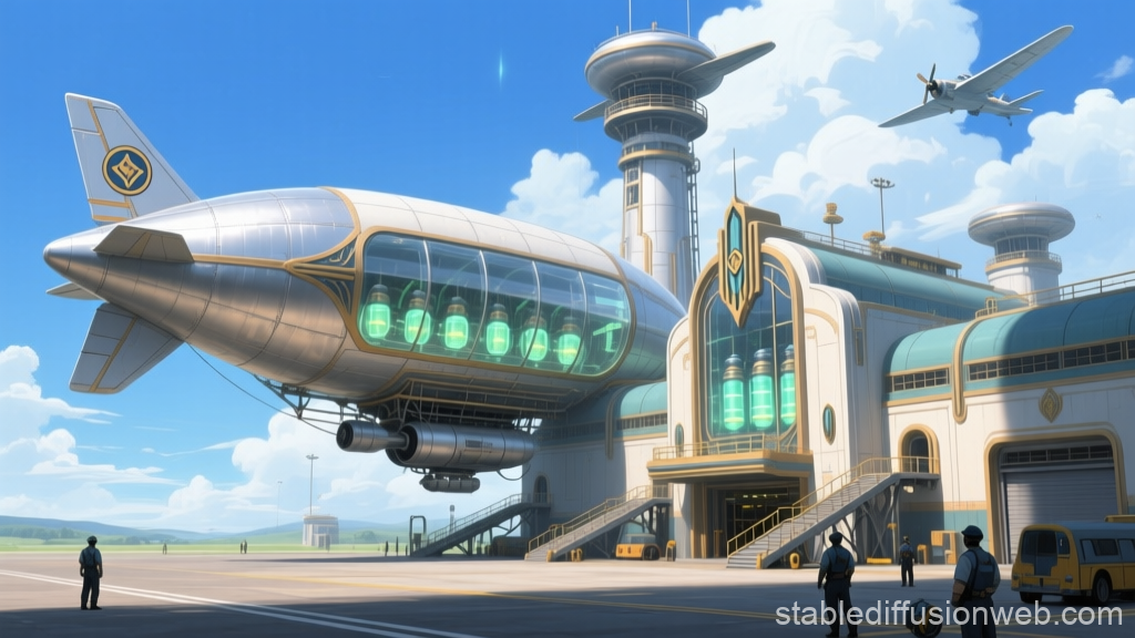 Fantasy Airship Dock with Futuristic Zeppelins
