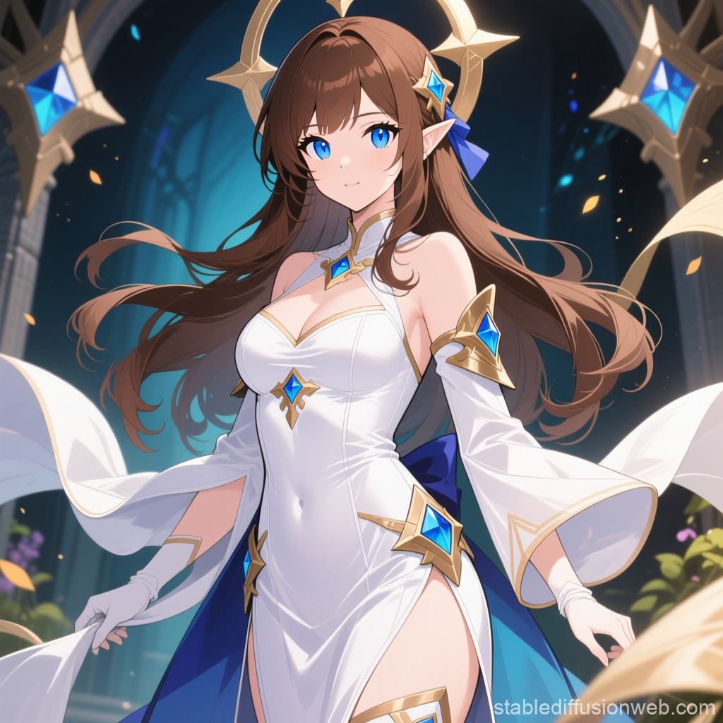 Fantasy Cleric with Blue Gems in White Robes