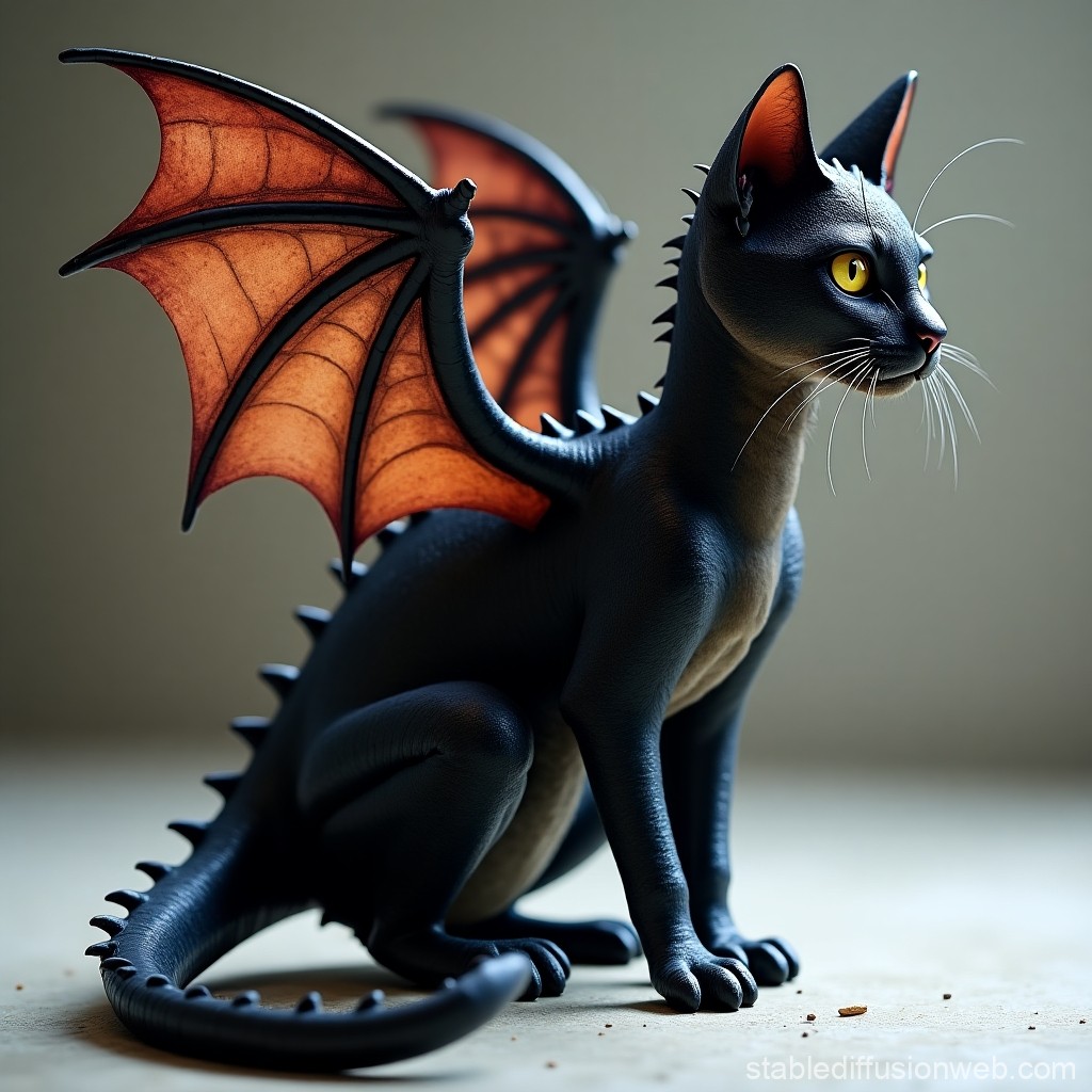 Fantasy Creature: Black Cat with Dragon Wings
