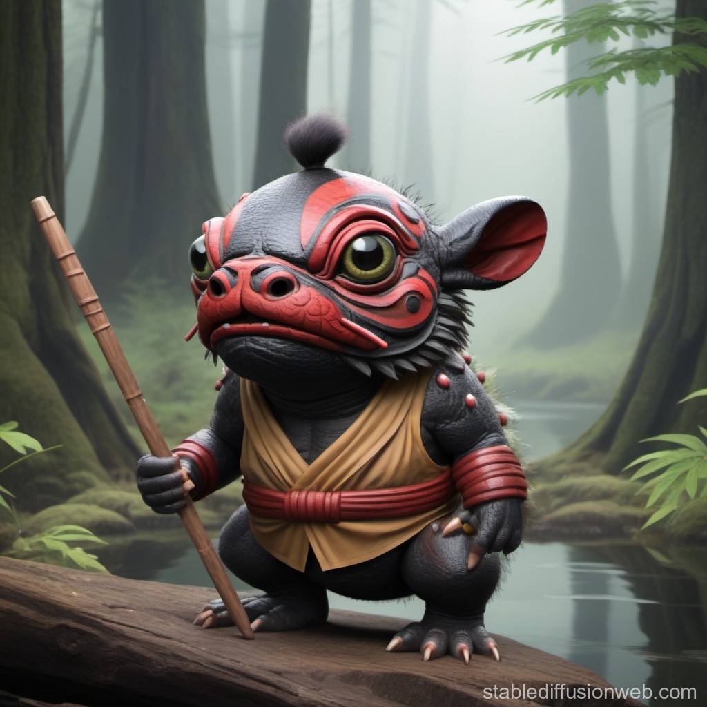 Fantasy Creature Warrior in Mystical Forest