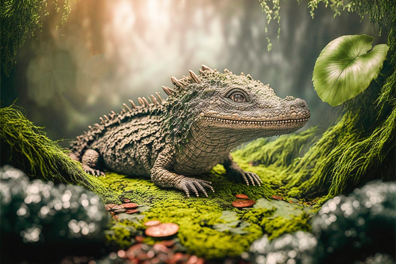 Fantasy Crocodile in a Lush Forest