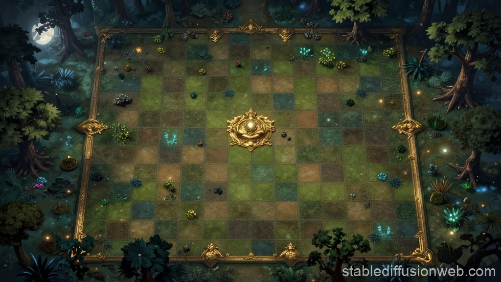 Fantasy Forest Strategy Game Board at Night
