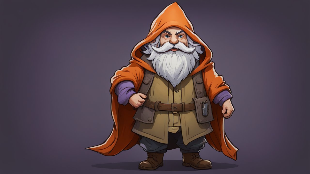 Fantasy Gnome Character in Orange Hooded Cloak