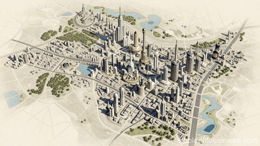 Fantasy Mega City TTRPG Map in Detailed Illustration