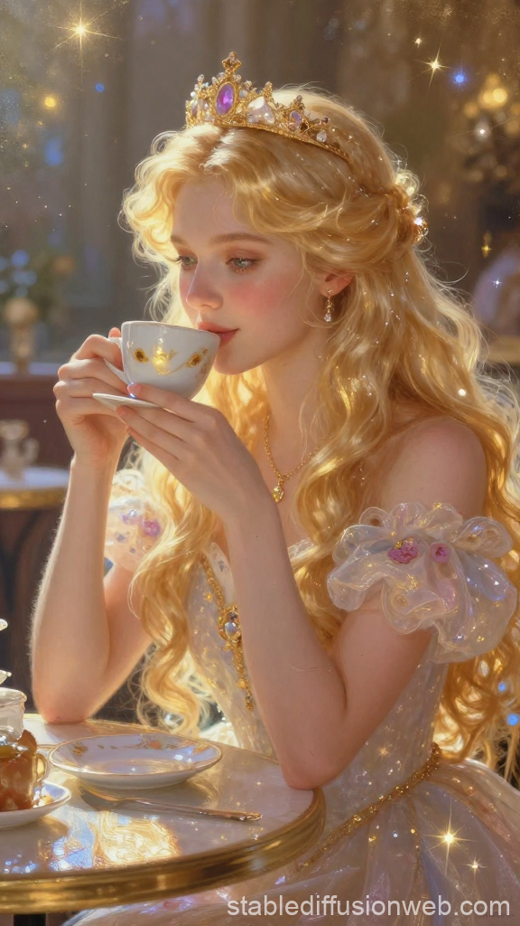 Fantasy Princess Enjoying a Cup of Coffee
