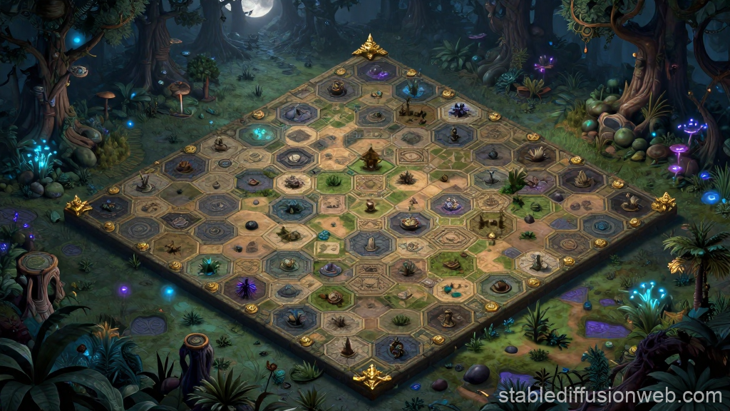 Fantasy Strategy Grid Battlefield in Enchanted Forest