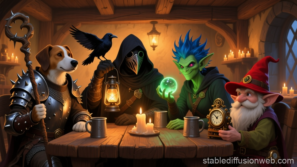 Fantasy Tavern Group Portrait with Diverse Characters
