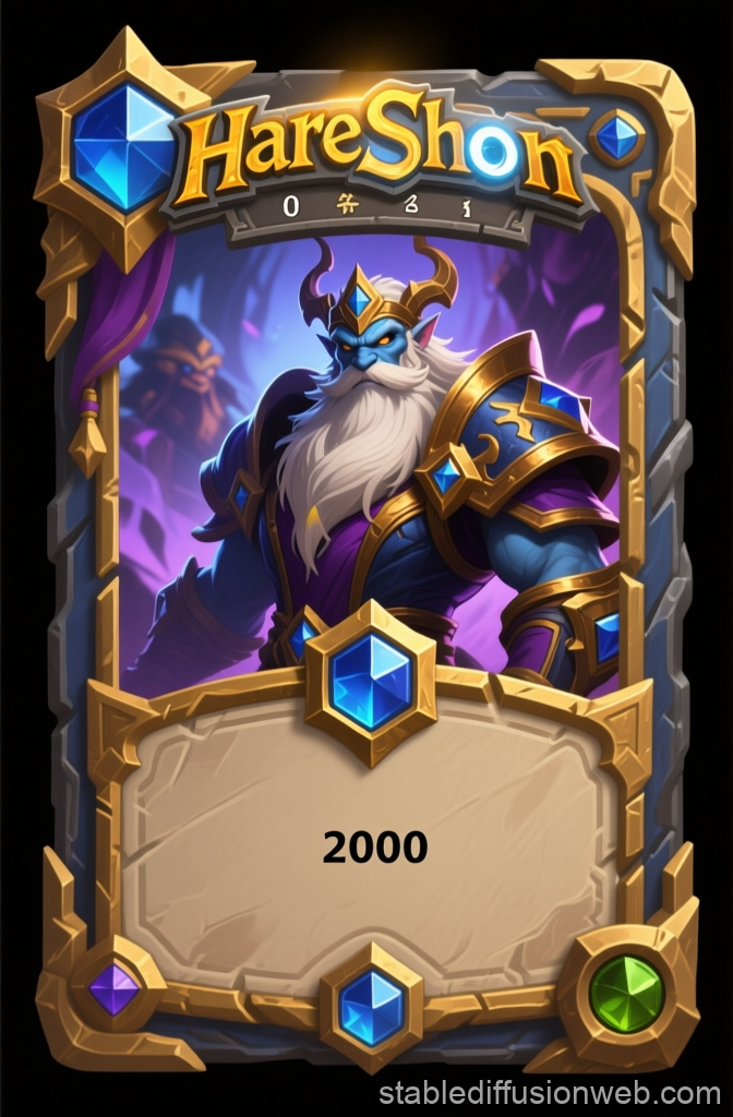 Fantasy Warrior Card with Blue Skin and Golden Armor