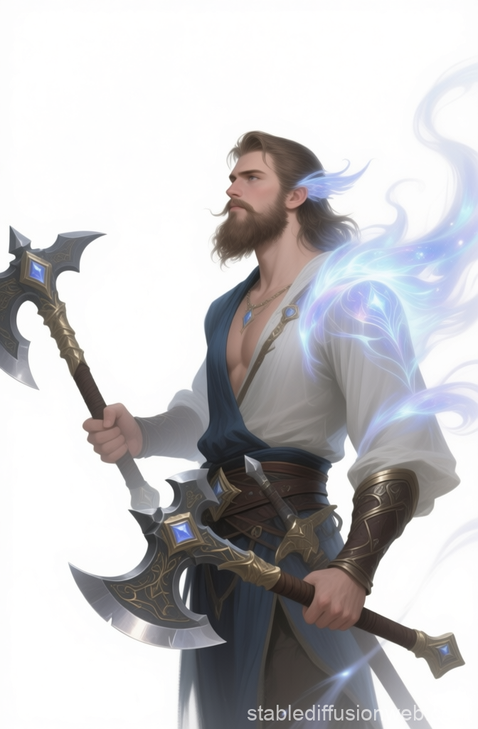 Fantasy Warrior with Magical Double Axe