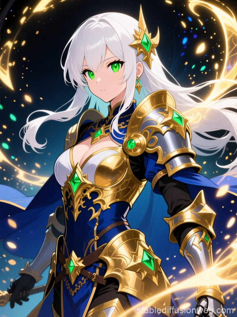 Fantasy Warrior with White Hair and Emerald Armor