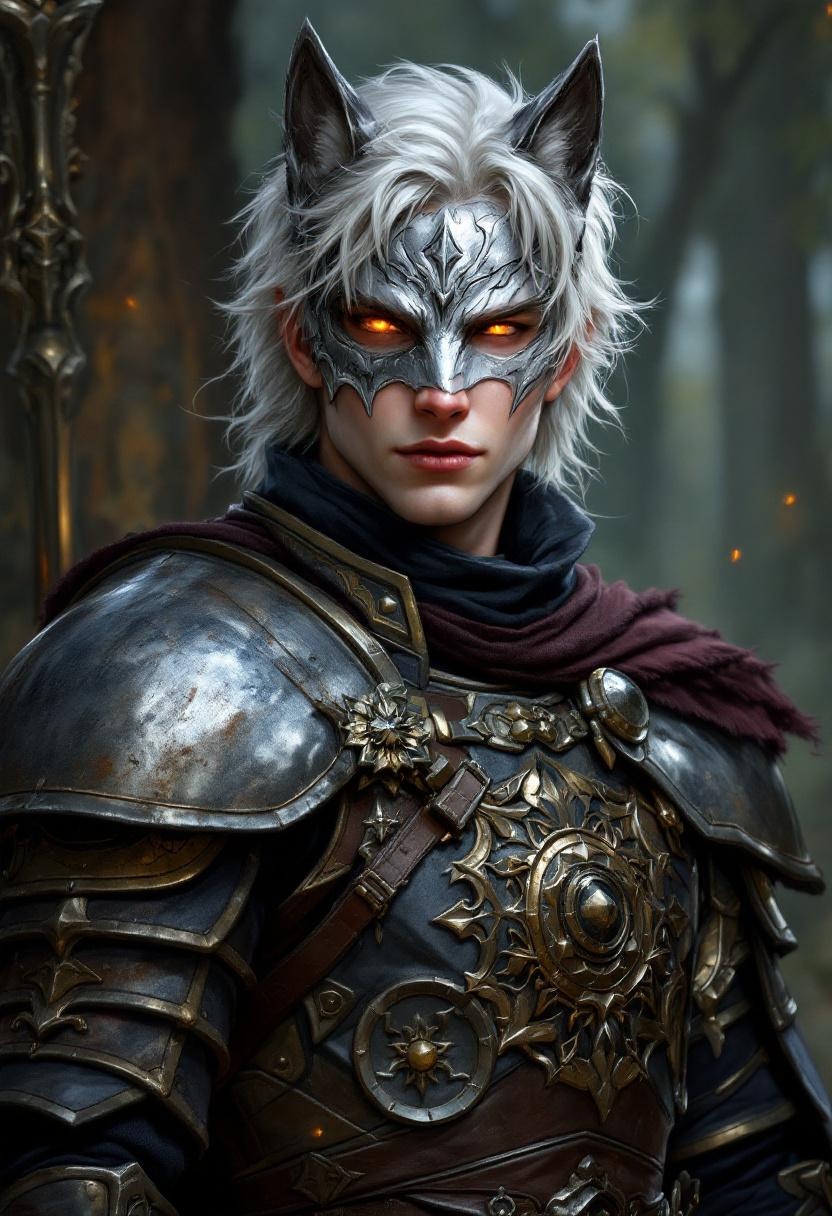 Fantasy Warrior with Wolf Mask and Glowing Eyes
