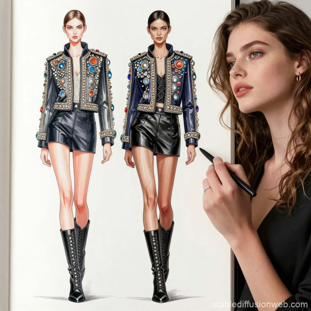 Fashion Designer Sketching Embellished Napoleon Jackets