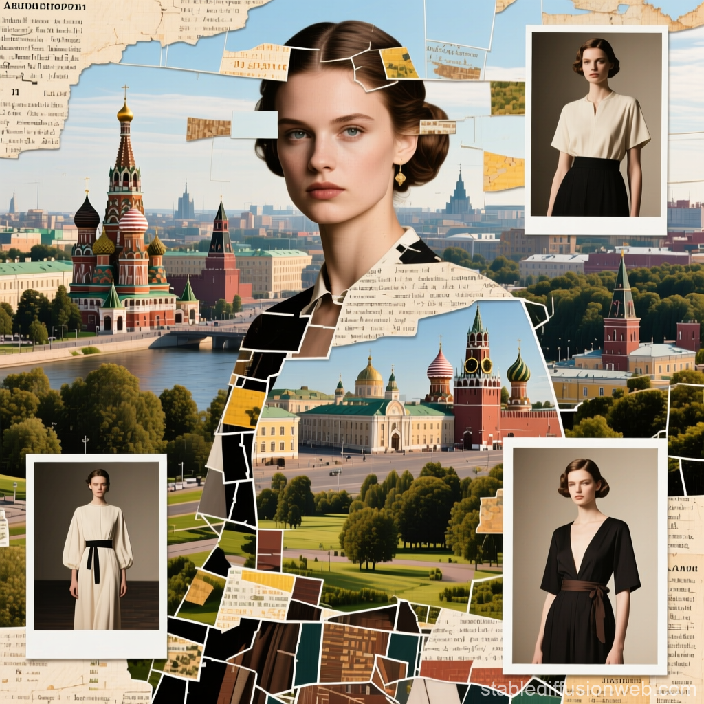 Fashion Portrait with Moscow Cityscape Collage