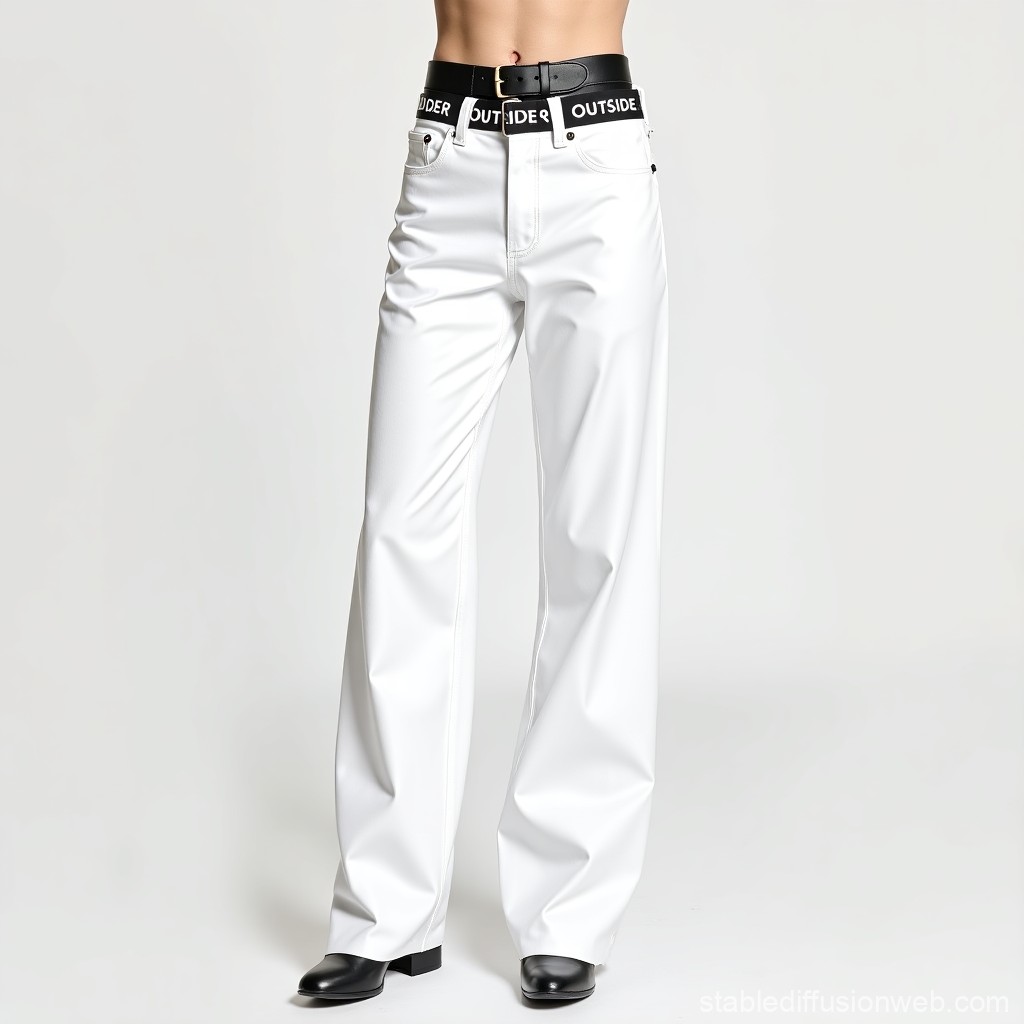 Fashionable White Wide-Leg Pants with Black Belt