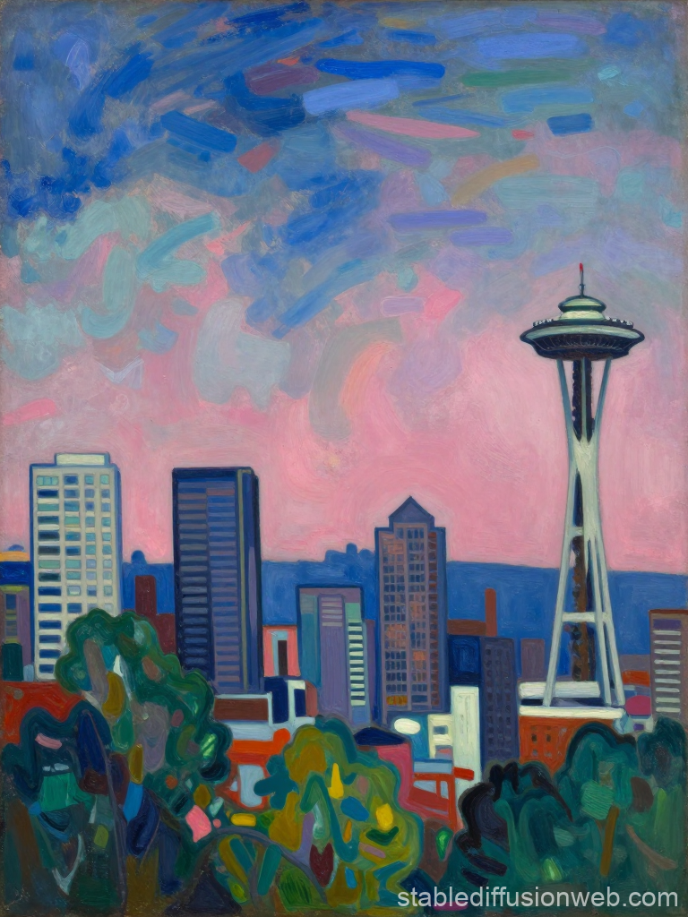 Fauvist Seattle Cityscape with Space Needle