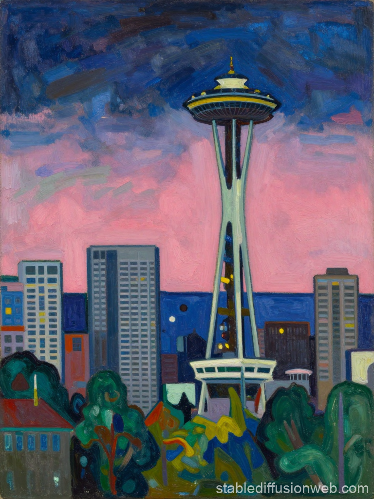 Fauvist Style Seattle Cityscape with Space Needle