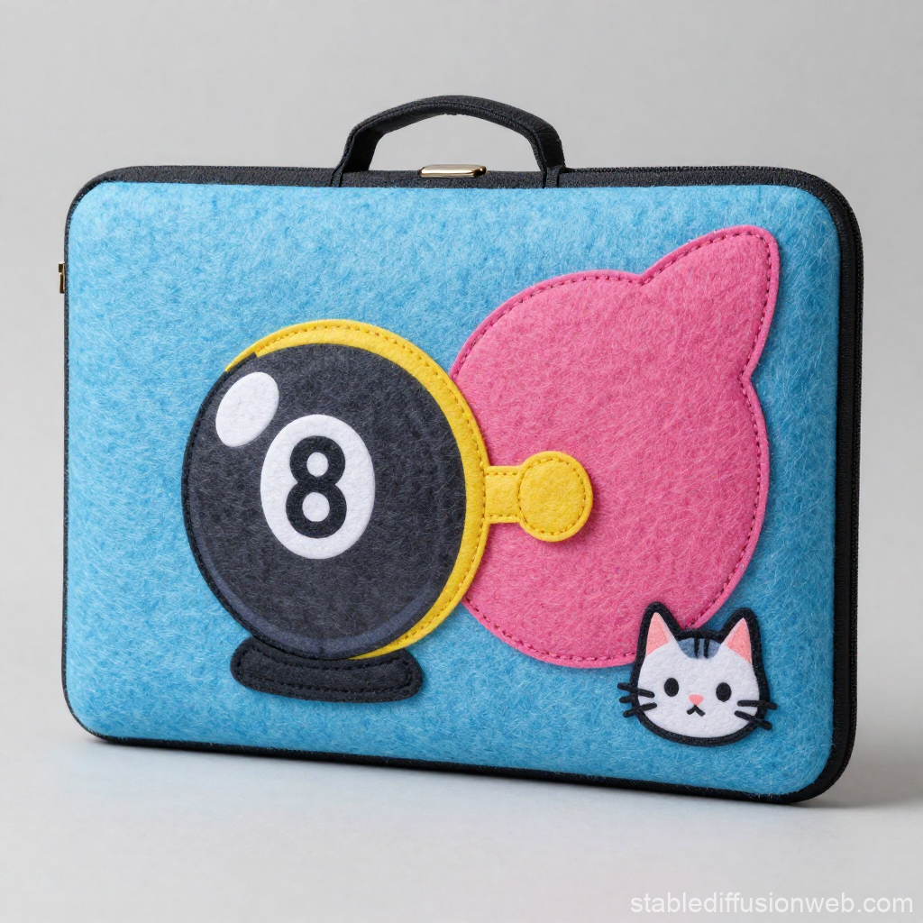 Felt Laptop Case with Playful 8-Ball and Cat Design