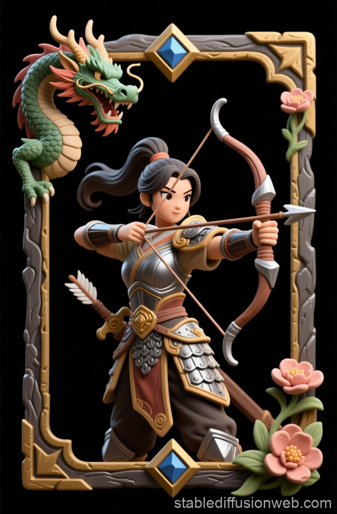 Female Archer Knight with Dragon and Floral Frame