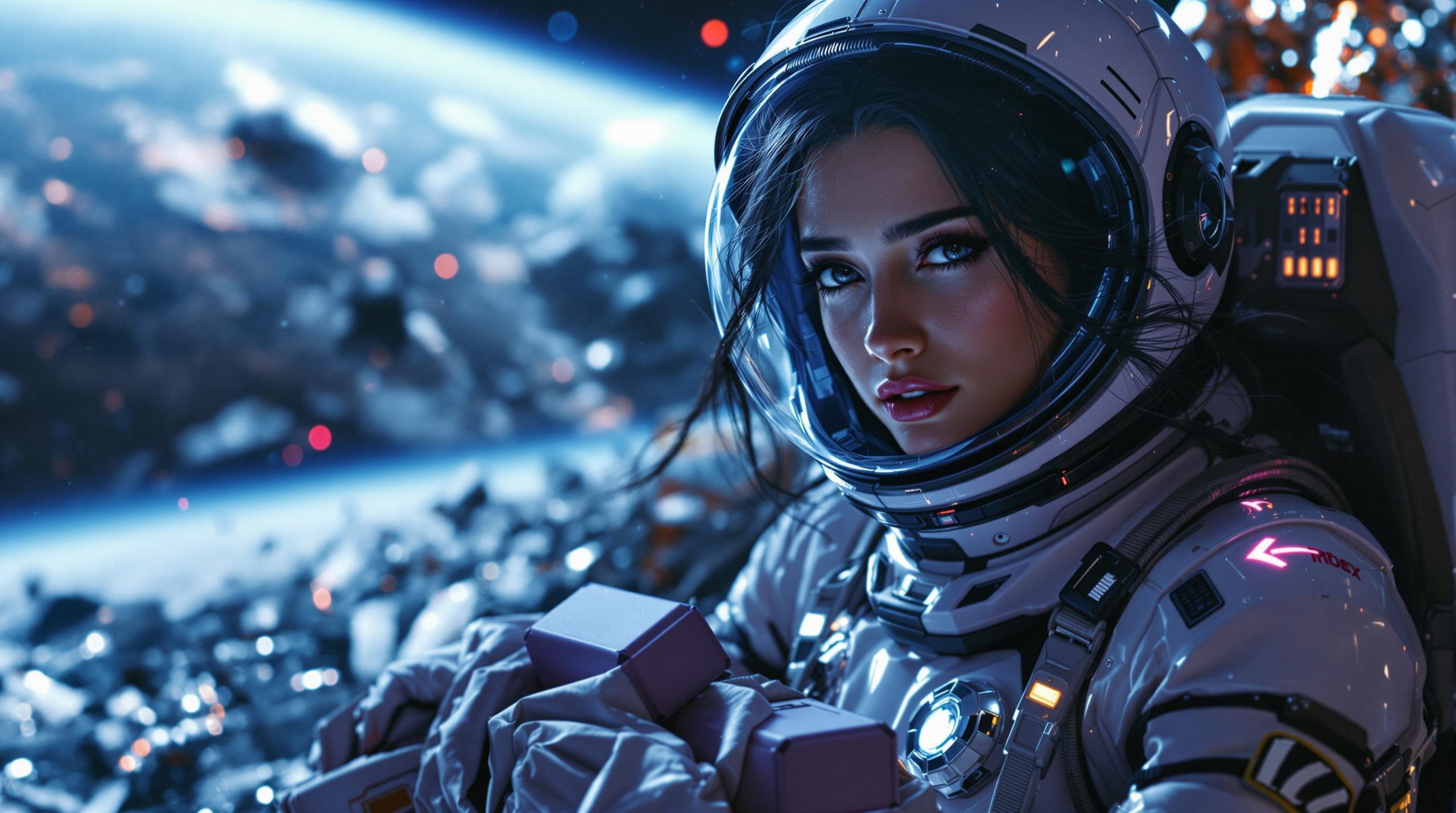 Female Astronaut in Space with Detailed Suit