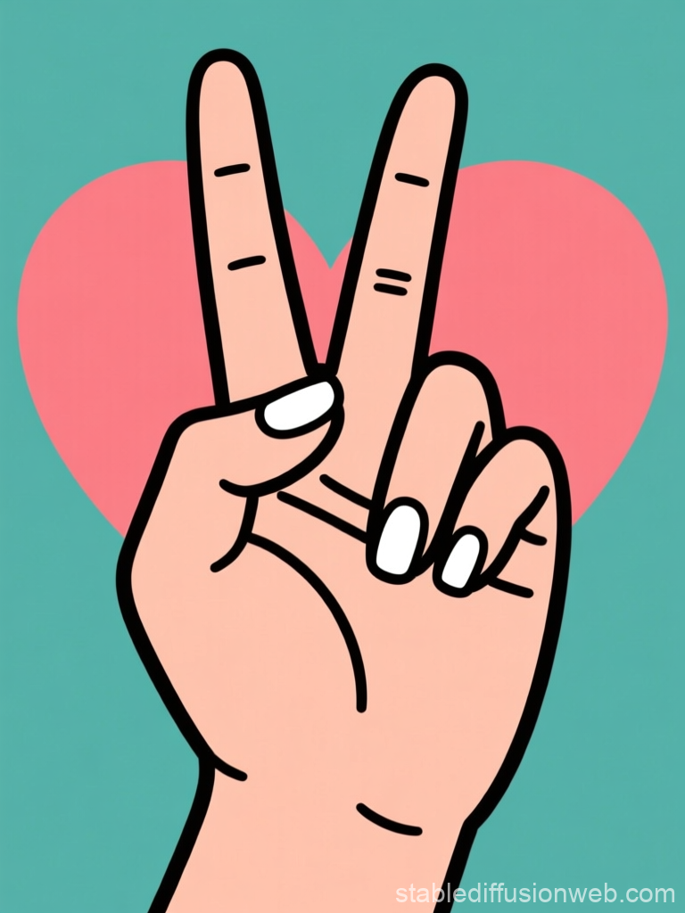 Female Hand Peace Sign with Heart Background
