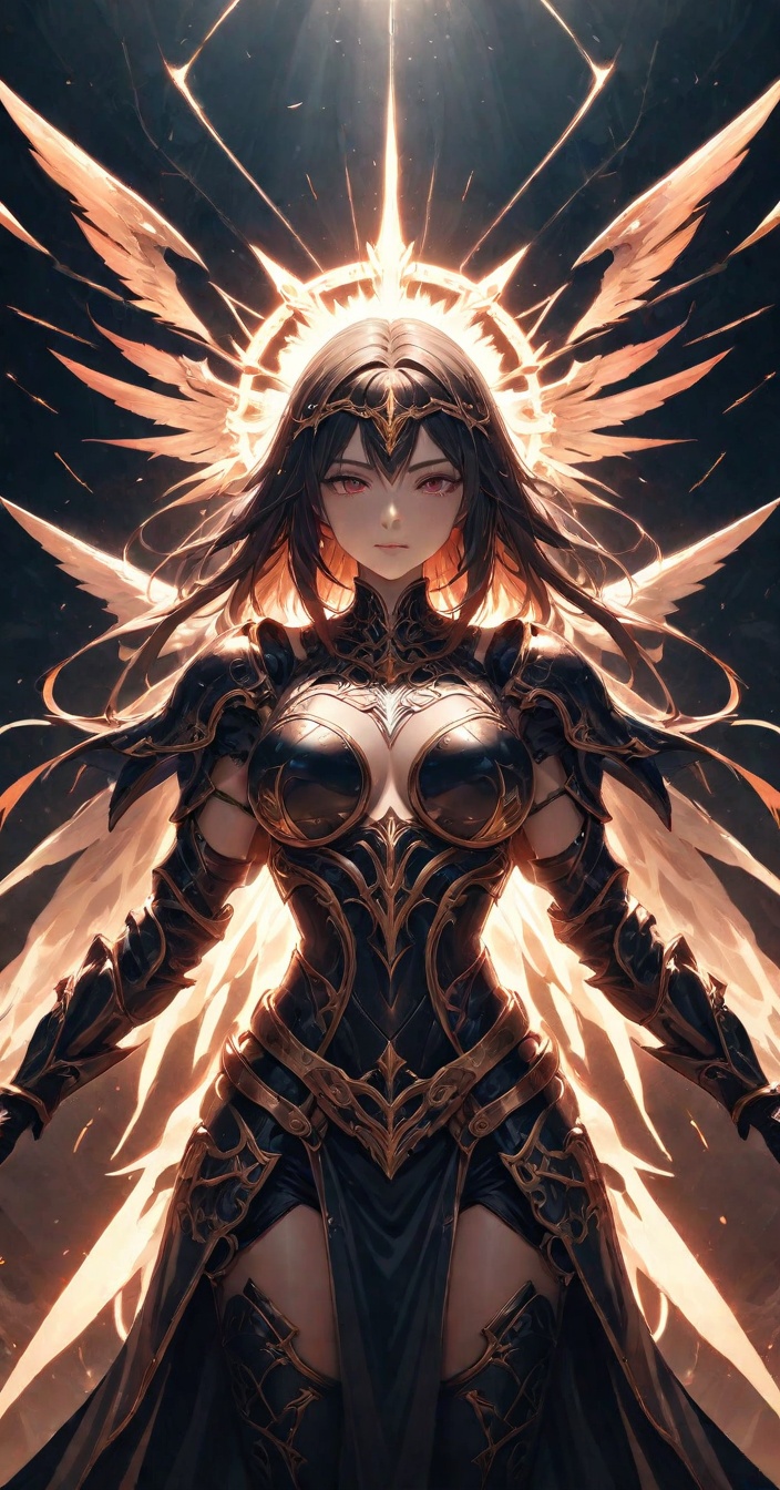 Female Holy Warrior with Radiant Wings and Armor