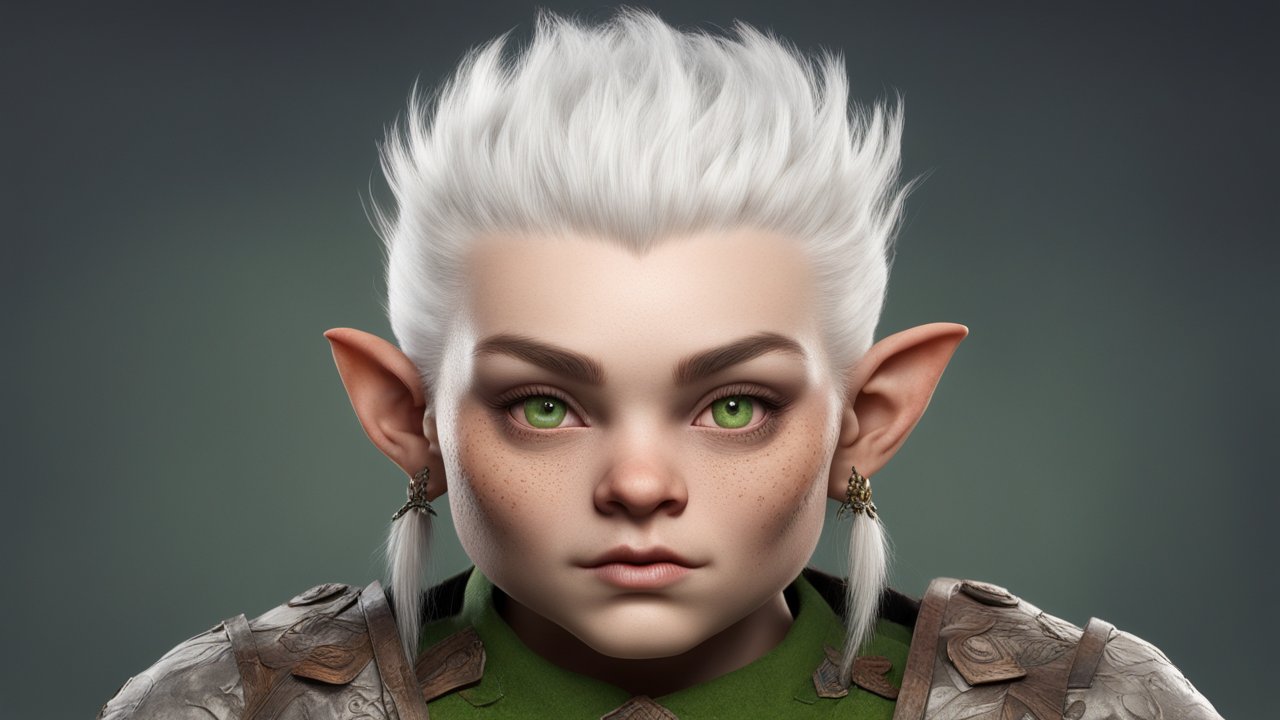 Female Mountain Dwarf with White Hair and Green Eyes